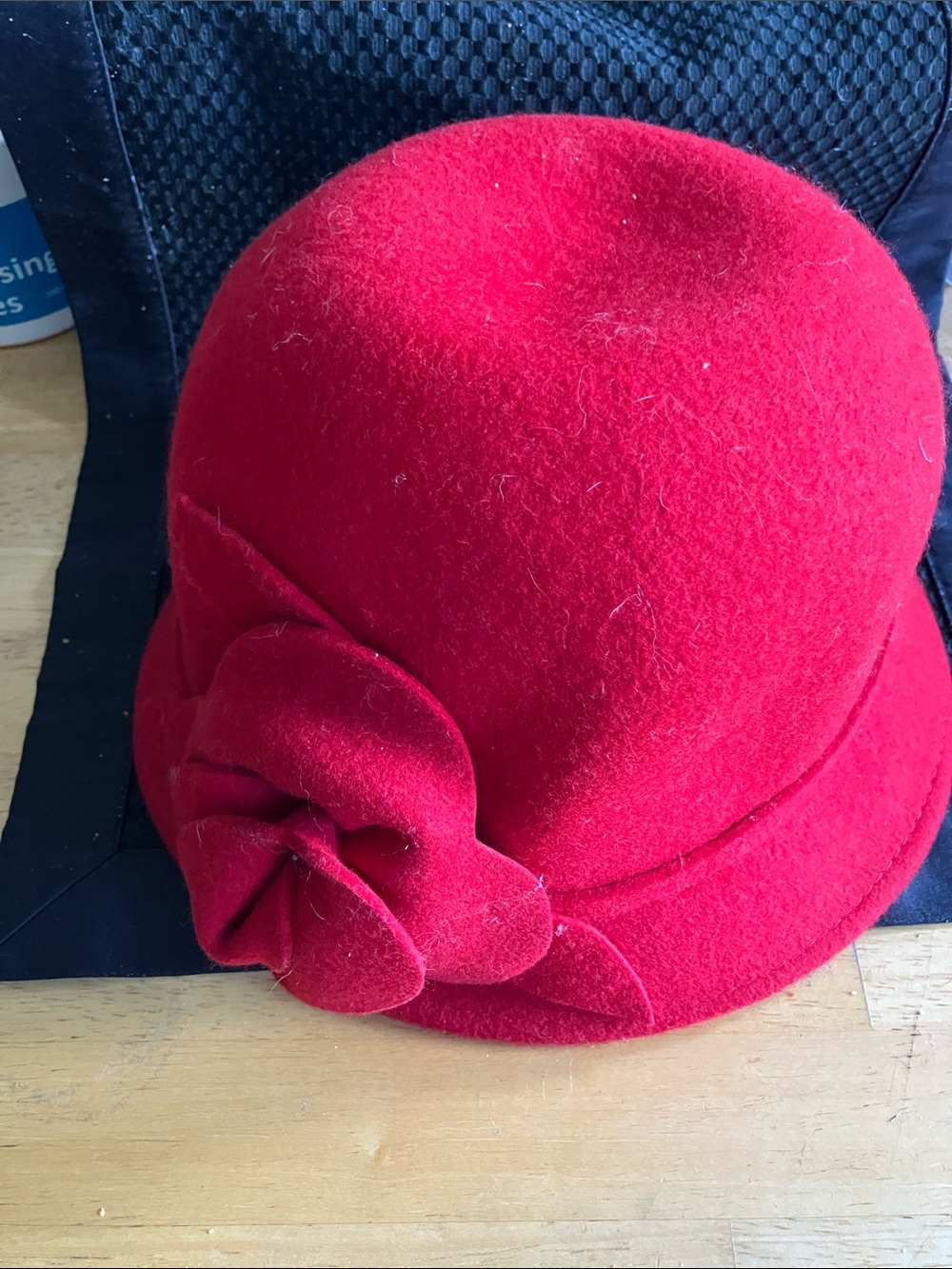 Nine West Red Felt Flower Cloche Hat